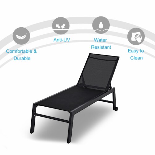 Garden Adjustable Sun Lounger Chair w 2 Back Wheels Industrial