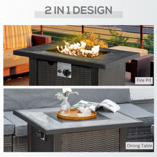 30 Gas Propane Fire Pit Table 50,000BTU Wicker Auto Ignition w/ Lid Perspective: right