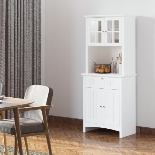 Wooden Dining Room Cupboard Pantry with Framed Glass Doors and Open Counter Perspective: right