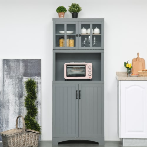 Freestanding Kitchen Storage Cupboard with Framed Glass Doors & Open Countertop Perspective: right