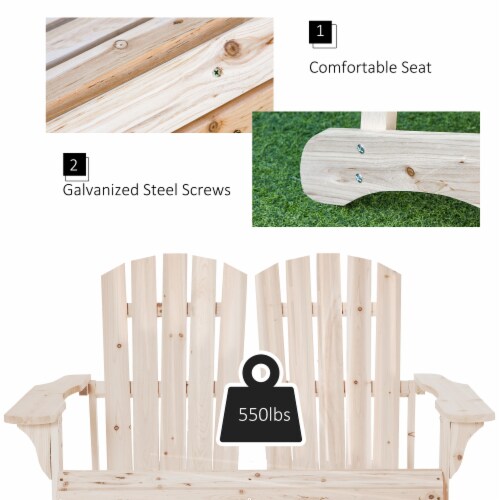 Outdoor Wood Adirondack Chair, Loveseat Armchair for Garden Patio Deck, Natural Perspective: right