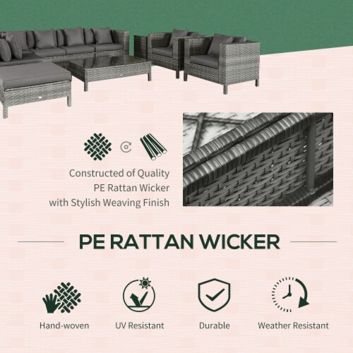 Outside Sitting & Conversation Sofa Set w/ Thick Sofa Cushions & Tea Table, Grey Perspective: right