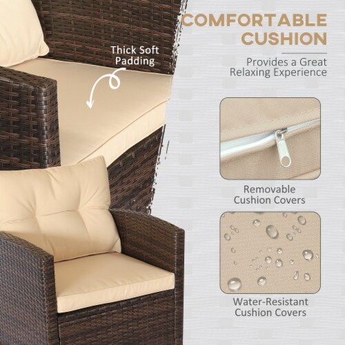 4-pc Outside Deck & Balcony Wicker Furniture Set w/ Seating & Coffee Table Beige Perspective: right