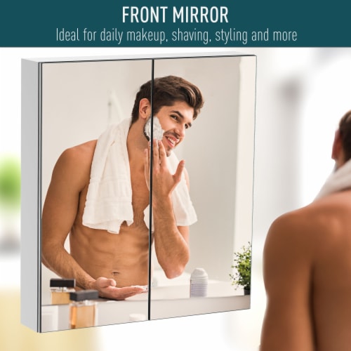 Wall-Mount Mirror Vanity Bathroom Stainless Steel w/Door Shelves, Silver 24 x26 Perspective: right