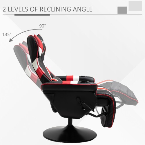 Gaming Chair, Racing Style Computer Recliner with Lumbar Support, Footrest  and Cup Holder, Black/White/Red