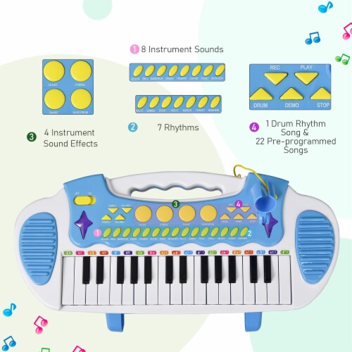 Childrens Toy Organ Keyboard w/ light & 22 Musical Tracks, Blue Perspective: right