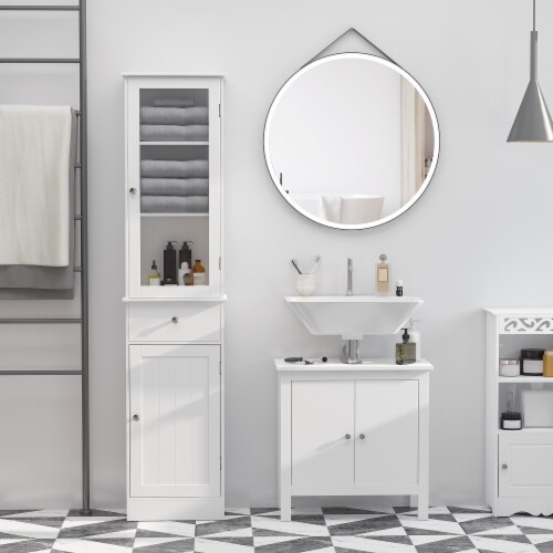 Organizer Restroom Tower Tall Pantry Tower with Multi-Tier Shelving, White Perspective: right