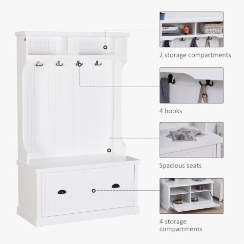 Hall Coat & Shoe Storage Cupboard  Corner Hall Tree, White Perspective: right