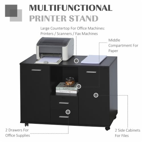 Office/Home File & Scanner Storage Cabinet w/ 2 Cabinets & Top Counter, Black Perspective: right