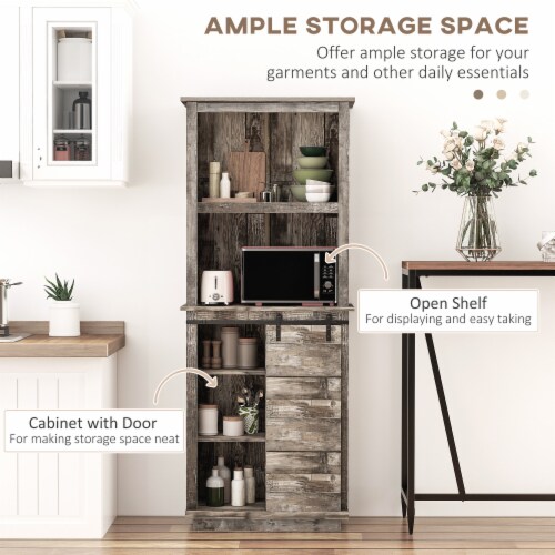 Rustic Wood Large Floor Cupboard Storage Cabinet w 5 Tier Shelves