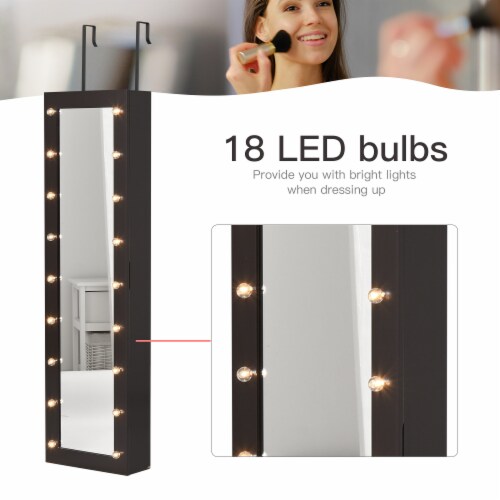 Mirrored Jewelry Cabinet Armoire Storage Organizer w/ 18 LED Lights Walnut Perspective: right