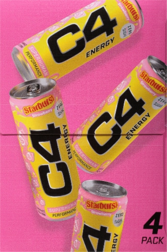C4 Energy Carbonated Strawberry Starburst Energy Drink Perspective: right