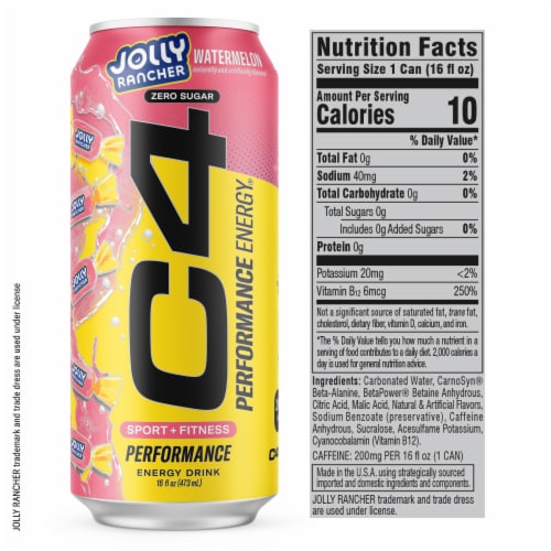 C4 Performance Jolly Watermelon Energy Drink Can Perspective: right