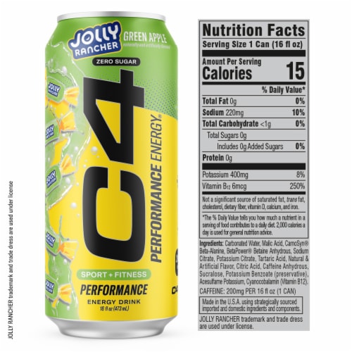 C4 Performance Jolly Green Apple Energy Drink Can Perspective: right