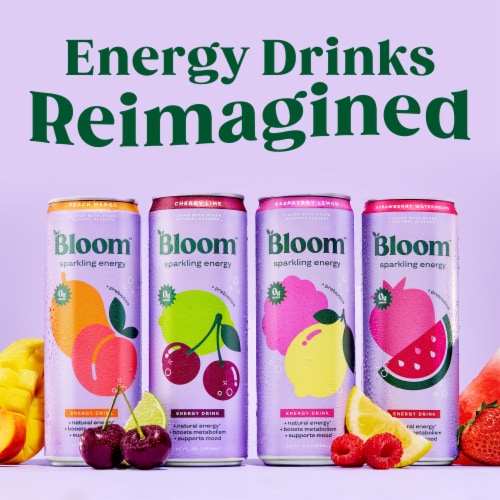 Bloom Juicy Orange + Prebiotics Sparkling Energy Drink Can Perspective: right