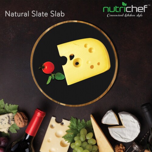 NutriChef PKCZBD40 Round Slate Cheese Platter Set Perspective: right