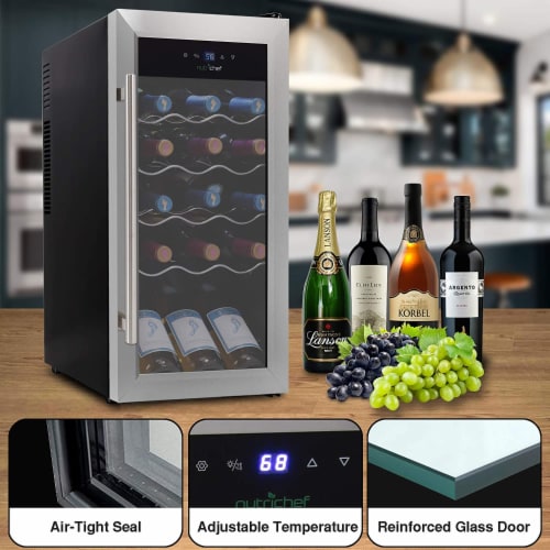 NutriChef Digital Electric 18 Bottle Thermoelectric Wine Chiller Cooler, Black Perspective: right