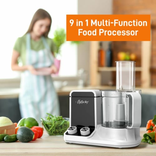 NutriChef 12 Cup Multi Function Food Processor with 6 Attachment Blades, White Perspective: right