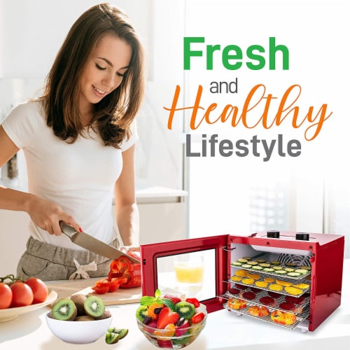 NutriChef Electric 600 Watts Countertop Food Dehydrator with 6 Trays, Silver Perspective: right