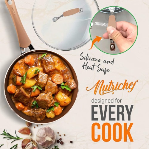 NutriChef Nonstick Cooking Kitchen Cookware Pots and Pans 14 Piece Set Bronze 