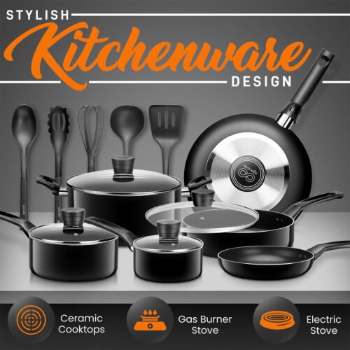 SereneLife 15 Piece Pots and Pans Non Stick Chef Kitchenware Cookware Set, Black Perspective: right