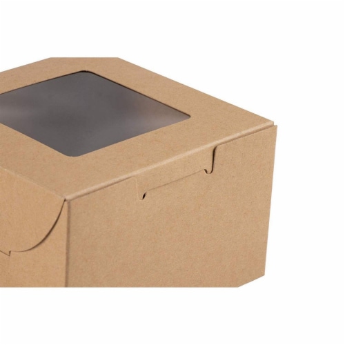 25 Pack Kraft Paper Cake Box with Display Window, 4 x 4 x 2.3 Inches, Brown Perspective: right