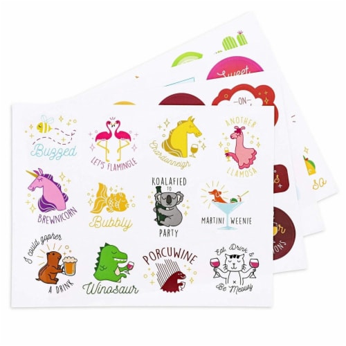 Paper Junkie 47-Count Reusable Wine Drink Glass Sticker Cling Markers