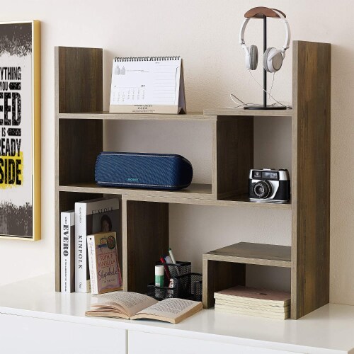 Yak About It® Compact Adjustable Dorm Desk Bookshelf - Rustic Perspective: right