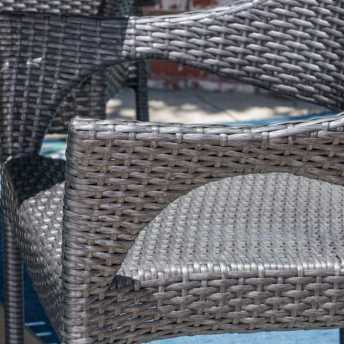Mann Outdoor 3 Piece Wood and Wicker Bistro Set, Gray and Gray Perspective: right