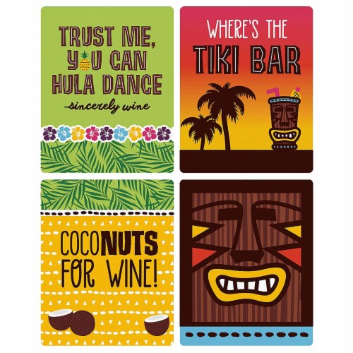 Big Dot of Happiness Tiki Luau - Tropical Summer Party Decor Wine Bottle Label Stickers 4 Ct Perspective: right