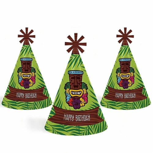 Big Dot of Happiness Tiki Luau - Cone Tropical Hawaiian Summer Happy Birthday Party Hats 8 Ct Perspective: right