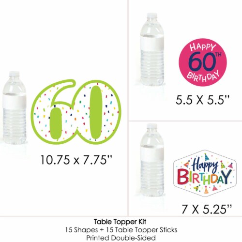 Big Dot of Happiness 60th Birthday - Cheerful Birthday Centerpiece Sticks Table Toppers 15 Ct Perspective: right