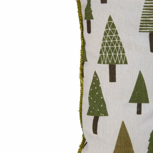 Northlight Woodland Trees Christmas Throw Pillow - 15 - Green and White Perspective: right