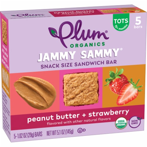 Plum Organics® Jammy Sammy® Peanut Butter & Strawberry Snack Size Sandwich Bars Perspective: right