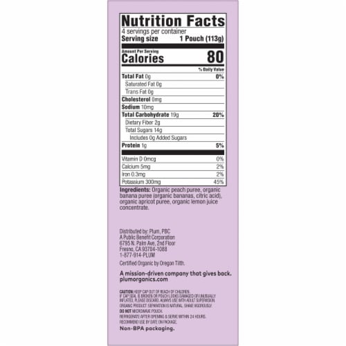 Plum Organics® Peach Banana + Apricot Organic Stage 2 Baby Food Pouches Perspective: right