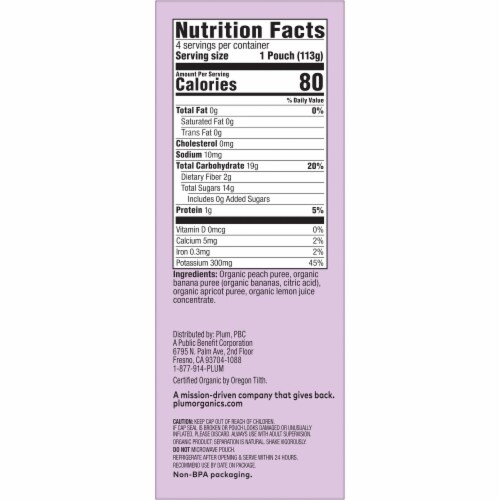Plum Organics® Peach Banana + Apricot Organic Stage 2 Baby Food Pouches Perspective: right