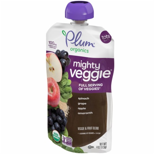 Plum Organics® Mighty Veggie® Tots Spinach Grape Apple & Amaranth Baby Food Pouch Perspective: right