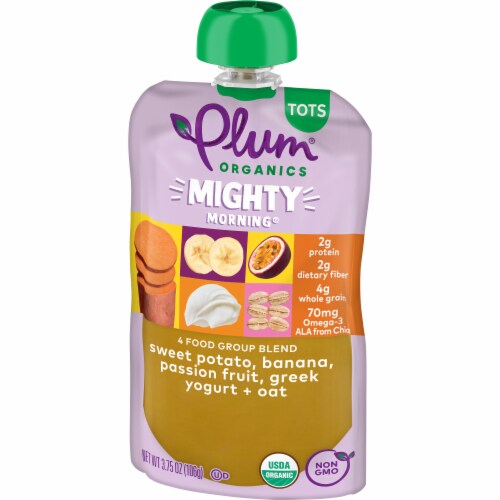 Plum Organics® Mighty 4 Blend Sweet Potato Banana Passion Fruit and Oat Toddler Pouch Perspective: right