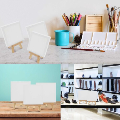 3  x 3  Stretched Canvas with 5  Mini Wood Display Easel Kit, 12 Pack - Artist Tabletop Stand Perspective: right