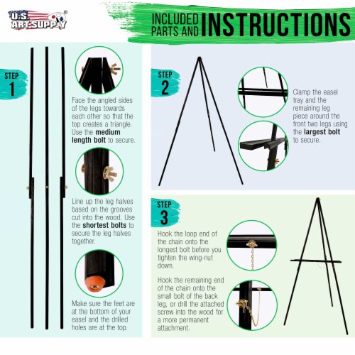 64  Black Torrey Wooden A-Frame Tripod Studio Artist Floor Easel, Adjustable Tray Height Perspective: right