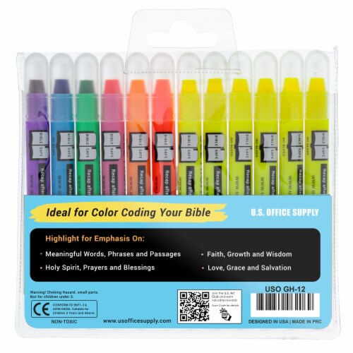 Bible Safe Gel Highlighters, Pack of 12 - 6 Bright Neon Yellow Highlight Colors Plus 6 Colors Perspective: right