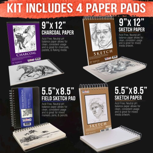 44-Piece Drawing & Sketching Art Set with 4 Sketch Pads - Graphite, Charcoal Pencils & Sticks Perspective: right