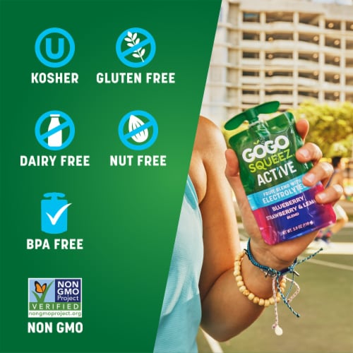 GoGo squeeZ Active Fruit Blend with Electrolytes, Blueberry Strawberry Lemon Perspective: right