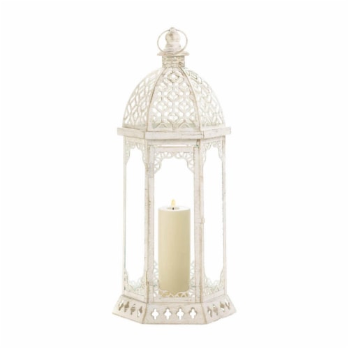 Home Locomotion 849179027056 Graceful Distressed Lantern, White - Large Perspective: right