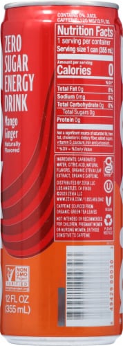 Zevia Zero Calorie Mango Ginger Energy Drink Perspective: right
