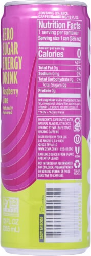 Zevia Zero Calorie Raspberry Lime Energy Drink Perspective: right