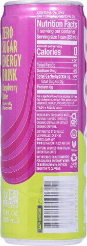 Zevia Zero Calorie Raspberry Lime Energy Drink Perspective: right