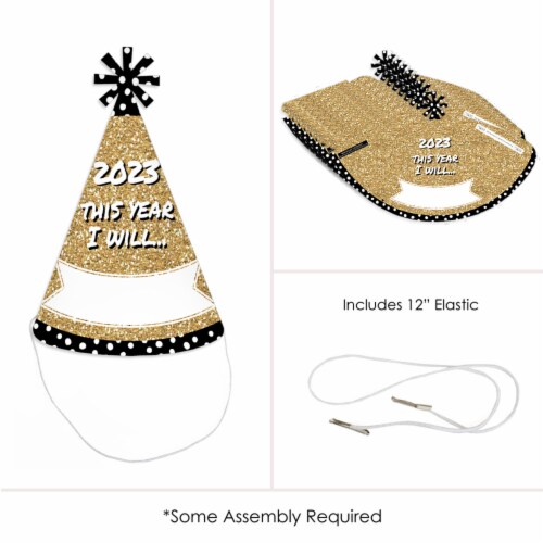 Big Dot of Happiness Pop, Fizz, Clink - Cone 2023 New Year's Eve Resolution Party Hats - 8 Ct Perspective: right