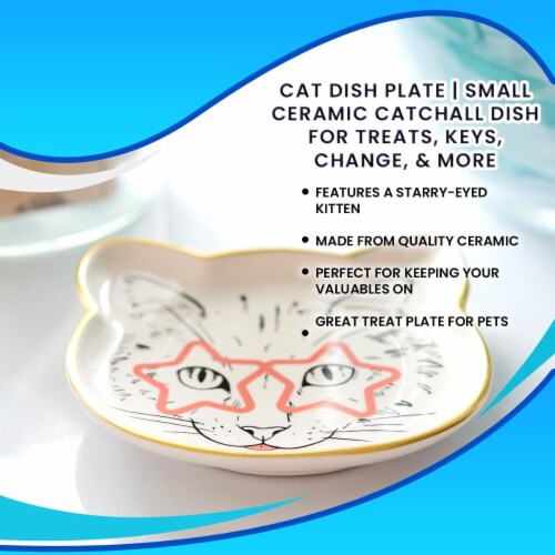 Cat Dish Plate | Small Ceramic Catchall Dish For Treats, Keys, Change, & More Perspective: right