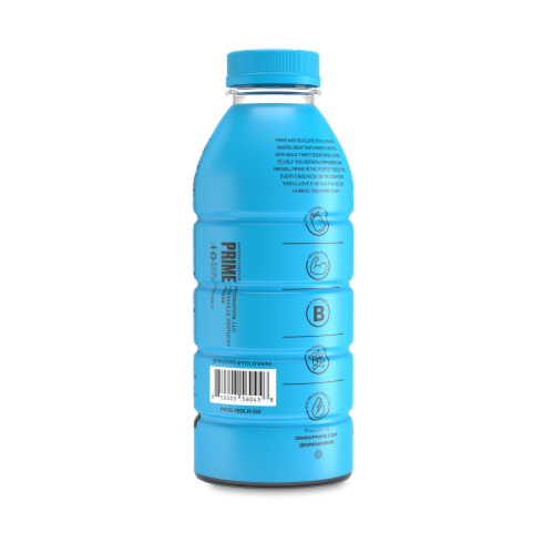 Prime Blue Raspberry Sports Drink Single Bottle Perspective: right